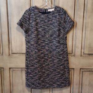 LOFT shift dress, navy/multi boucle fabric, 8